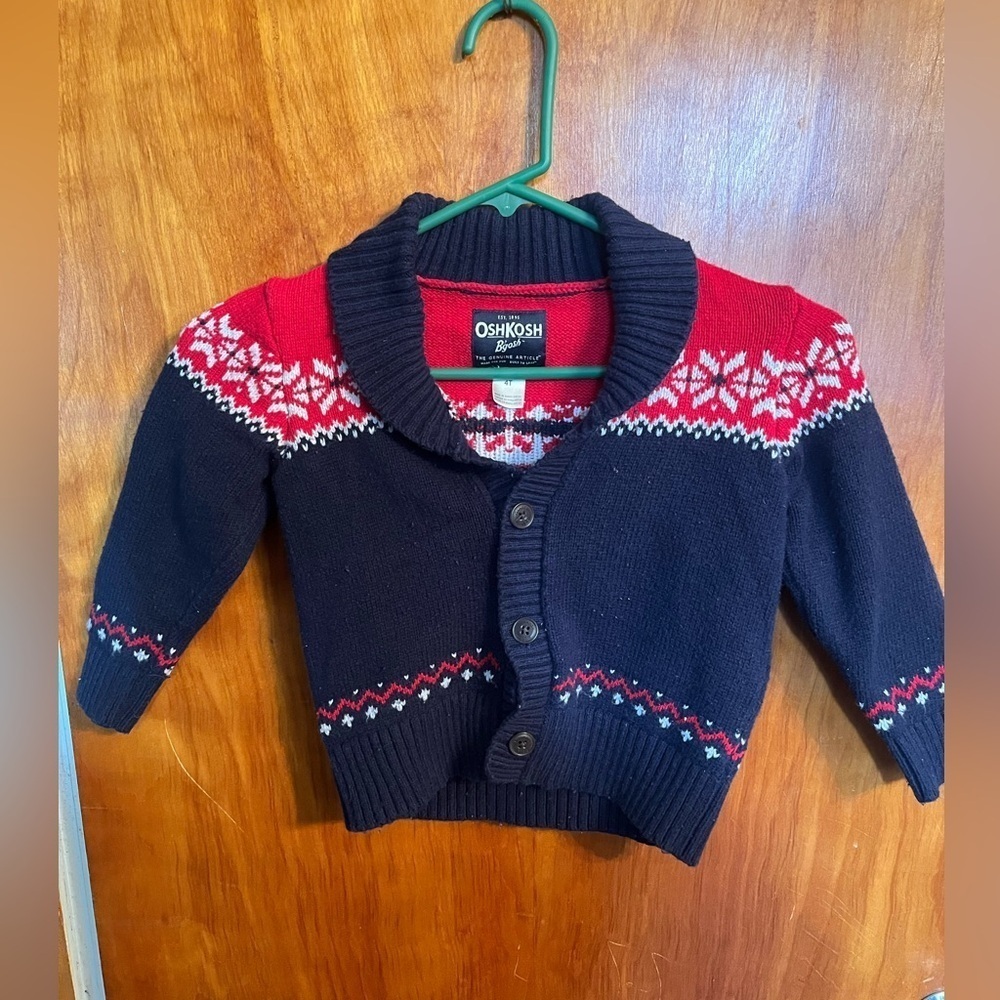 OshKosh B'gosh Boy's 4T Red White & Blue Nordic Cardigan Sweater